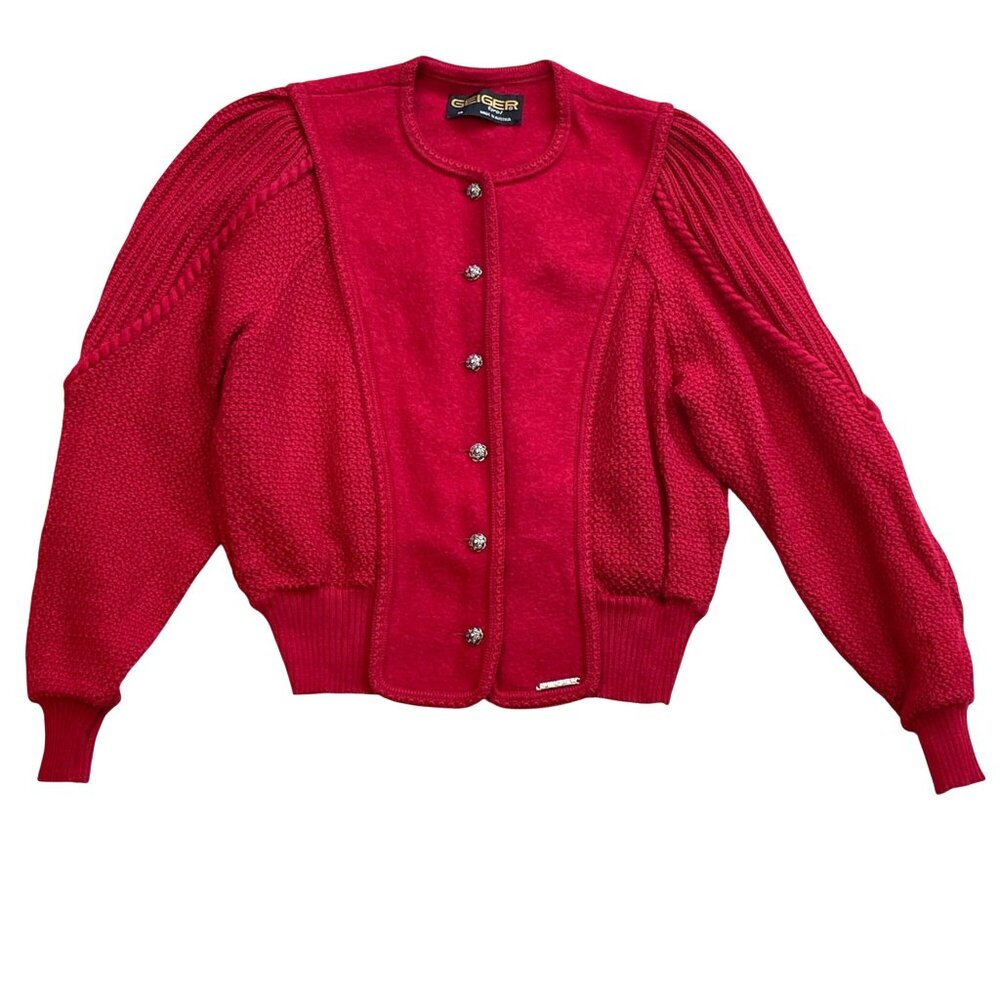 Vintage Geiger Wool Cardigan Sweater Women's Size 38 US Small Red Knit